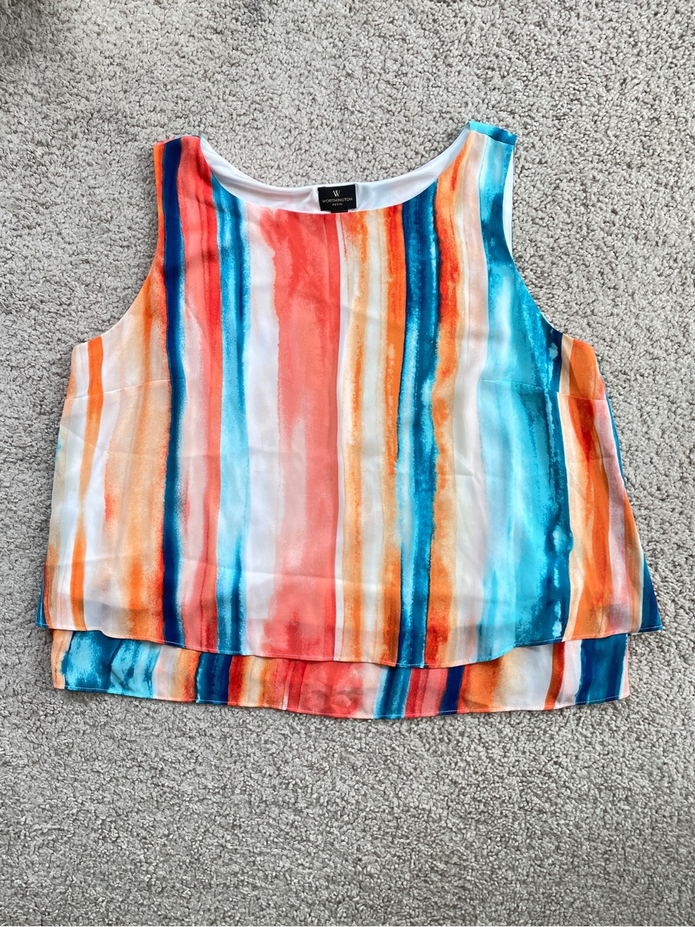 Worthington Colorful Orange Blue Sleeveless Striped Layered Top Size Petite XL